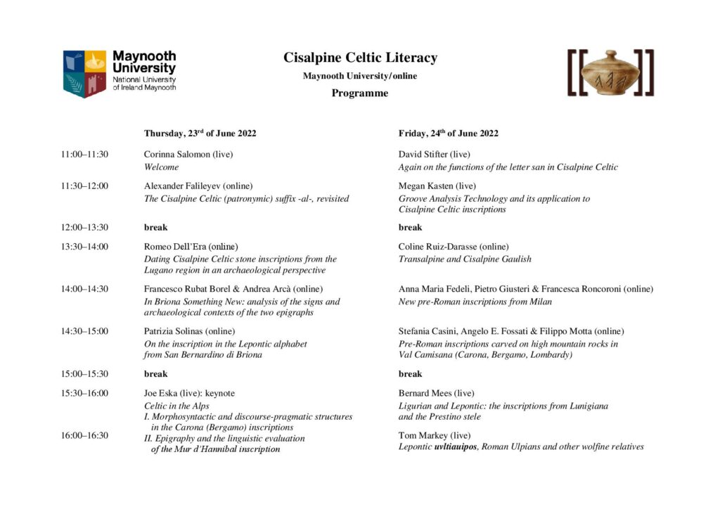 Cisalpine Celtic Literacy programme